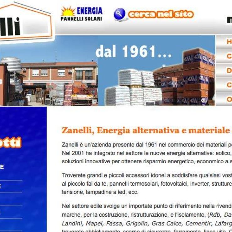Sito internet Zanelli, vendita materiali edili, energia solare